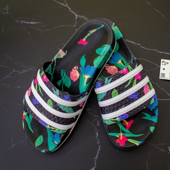 adidas slides with flowers